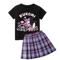 ราคา Graceful Girls Sets with Cartoon Kuromi 100 Cotton T shirt And JK Dress Plaid Skirt Free Bow Tie (19756544208)