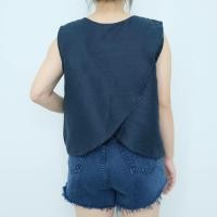 ราคา เสื้อลินินแท้ 100 คอกลมเสื้อป้ายหลังแขนกุด ใส่สบายไม่คับ ด้านหน้าติดกระดุมเปลือกหอยอย่างดี (20521932192)