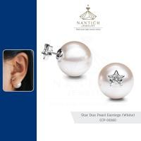 ราคา เครื่องประดับ ปลอดภัย ต่างหู คนแพ้ง่าย Star Duo Pearl Earrings White CP 0018 Nantich Jewelry (16236502941)