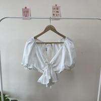 ราคา FUCB เสื้อครอปทรงแหวกอกแขนตุ๊กตาสาวอวบ ผูกเชือกโบว์ด้านหลัง ผ้าลินินแท้อย่างดี Bowbackmini (15836839018)