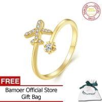 ราคา BAMOER ของแท้925เงินสเตอร์ลิงเครื่องบินบินแหวนเปิดนิ้วสำหรับผู้หญิงแหวนปรับได้ CZ เครื่องประดับละเอียด SCR623 (19920171347)