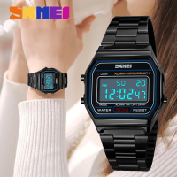 ราคา SKMEIใหม่ผู้หญิงนาฬิกาดิจิตอลนาฬิกาข้อมือกันน้ำBacklightสแตนเลสนาฬิกาสำหรับสุภาพสตรี1123 (2083000431)