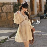 ราคา Mini bohemian dress with inner มินิเดรสสั้นไปทะเล ผ้าเปลือกไม้พร้อมซับในแยก แต่งพู่ริ้นบิ้นเอวและช่วงอกสไตล์โบฮีเมียน (20709946961)