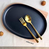 ราคา ช้อนส้อมสีทอง ช้อนส้อมสแตนเลสสีทอง ช้อนส้อมสแตนเลส 20 cm ช้อนเกาหลี อย่างหนา (16514081306)