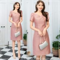 ราคา 5 สี เดรสผ้าไหมสังเคราะห์ทรงเข้ารูปแขนทิวลิป เนื้อนุ่มเงาเล็กน้อย ใส่สวยค่ะ S 3XL สีกะปิ ชมพู เขียว ขาว ดำ (18321509918)