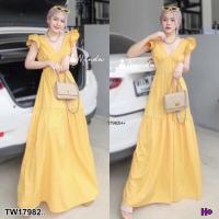 ราคา B17982 เดรสยาว แขนแต่งระบาย เชือกผูกหลัง Long dress fringed sleeves drawstring at the back (16441279696)