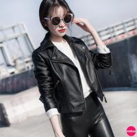 ราคา Korean Fashion เสื้อแจ็คเก็ตหนังเงาสีดำซิปทอง รุ่นใหม่ (16479917178)