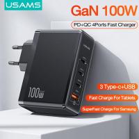 ราคา USAMS 100W GaN Fast USB C Charger EU 2 Pin 4 Port Fast Charge Type C เครื่องชาร์จ USB A สำหรับ Samsung ip 11 12 Ip 14 14Plus 14 Pro Max macbook Pro แอร์ Oppo vivo xiaomi (16501336942)