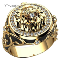 ราคา YT Domineering ผู้ชาย18K Gold Diamond ไพลินสีขาวหัวสิงโตแหวนหมั้นแต่งงานเครื่องประดับ (7437562706)