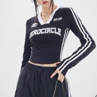 ราคา Ruo Bei Xuan เสื้อยืดแขนยาวเข้ารูปเย็บบาร์ขนานเรโทรสไตล์อเมริกันใหม่เสื้อยืดฟุตบอลหญิงเสื้อยืดแขนยาว (19977420413)