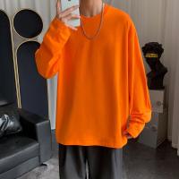 ราคา เสื้อยืดผู้ชายสีส้ม Oversize สไตล์เกาหลีแขนยาวแฟชั่นท็อปส์ลำลองพื้นฐานธรรมดาเสื้อยืด (16571210241)
