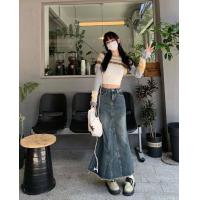 ราคา กระโปรงยีนส์ตัวยาว ผ่าหลัง สีฟอกสวย (18040553336)