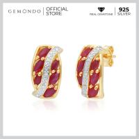 ราคา Gemondo ต่างหูเงินแท้ 925 ชุบทอง 18K ประดับทับทิม Ruby และเพชร Diamond ลวดลายโค้งอ่อนหวาน (3463136171)