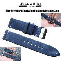 ราคา สายนาฬิกา สายหนังวัวแท้ overwrist side stitch dark blue italian handmade leather strap (10285609076)