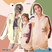 ราคา TW19475 Set 2 ชิ้น เสื้อแขนยาวมีฮู้ด กางเกงขาสั้น (21197236462)