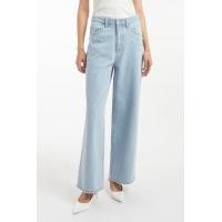 ราคา f fashion กางเกงยีนส์ทรงขากว้างแต่งคริสตัล ผู้หญิง Pearl Crystal Decorated Wide Leg Denim Trousers 06313 (21118565128)