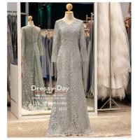 ราคา PFL089 ชุดแม่เจ้าสาว ชุดไปงานแต่ง แบบมีแขน ชุดไปงานแต่งงานกลางคืน คนอ้วนใส่สวย ไฮโซมากค่ะ dressy day (8988752668)
