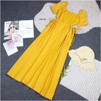 ราคา W12 13911 แม็กซี่เดรสยาวเว้าเอวรูดเชือกปรับตามขนาดเอว แขนตุ๊กตาน่ารัก ใส่ไปทะสวยๆ (18282983575)