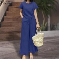 ราคา จัดส่งฟรี Esolo ZANZEA ชุดวอร์ม2ชิ้นสำหรับชุดแขนสั้นเสื้อผู้หญิงท่อนบนหลวมกางเกงขายาว Solid 15 (19020632784)