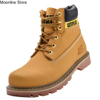 ราคา Moonline Store รองเท้าบูทชาย cat รองเท้าบู้ททำงานส้นเตี้ยCaterpillar รองเท้าสีเหลือง รองเท้าบูท (18135527557)