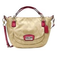ราคา กระเป๋าถือ Coach แท้ ผ้าลาย Coach Signature สายหนังแท้ มีสายยาว รุ่นหรูจาก Shop รุ่นหายาก ทรงสวย COACH 19333 Kristen Signature Satin Round Satchel Shoulder Bag Scarlet สีแดง (5079143)
