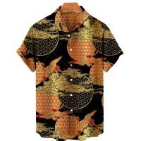 ราคา Camisa Masculina เสื้อพิมพ์ลายนกกระเรียนมงกุฎแดงชุดลำลองย้อนยุคพื้นเมืองฮาวายสำหรับผู้ชายเสื้อผ้านกกระเรียนแบบสั่งทำเสื้อขนาดใหญ่ (20792439113)