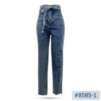 ราคา กางเกงยีนส์ขายาวทรงมัม นิยมยีนส์ Niyom jeans สียีนส์อ่อน ผ้าไม่ยืด แต่งเข็มขัด แต่งเซอร์ปลายขาขาด รุ่น 8585 1 (21049002938)