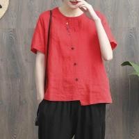 ราคา เสื้อผ้าฝ้ายผ้าลินินผู้หญิงเสื้อลำลองผู้หญิงไซส์พิเศษผ้าฝ้าย PUA117แขนสั้นปักลายเสื้อเชิ้ตผ้าลินินสำหรับฤดูร้อน (13089264628)