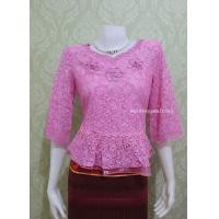 ราคา เสื้อลูกไม้ เสื้อลูกไม้สวยๆ เสื้อลูกไม้ออกงาน แขน3ส่วน สีกลีบบัว มีซิปหลัง (3506624947)