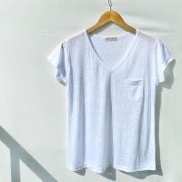 ราคา เสื้อยืดคอวีมีกระเป๋า เนื้อผ้าสลาฟ อก 36 ยาว 24 (19941624081)