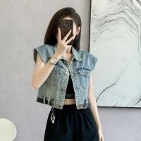 ราคา เสื้อกั๊กเดนิมเสื้อแจ็คเก็ตเอวลอยแขนกุดบาง (20178574090)