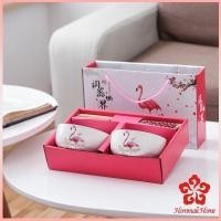 ราคา ชุดชาม และตะเกียบสไตล์ญี่ปุ่น ชามเซรามิก พร้อมพิมพ์สี เป็นของขวัญก็น่ารัก tableware set (13196036814)