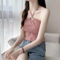 ราคา K235 พร้อมส่ง เสื้อสายเดี่ยวแฟชั่น ไขว้หน้า เสื้อสไตล์เกาหลีฟรีไซส์ผ้ายืด (15048719287)