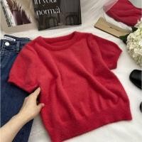 ราคา DD SHOP พร้อมส่ง 80069 เสื้อแขนสั้นไหมพรม ทรงครอปสั้น ดีเทลขนมุ้งมิ้งน่ารัก สีพาสเทล (16969977240)