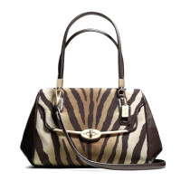 ราคา กระเป๋าถือ COACH แท้ ผ้าลายม้าลายและหนังแท้ รุ่นหรูจาก Shop สวยหรูมาก มีสายยาว COACH 26634 MADISON ZEBRA PRINT SMALL MADELINE EAST WEST SATCHEL (7804902887)