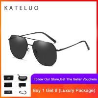 ราคา พร้อมเคส เลนส์ไนลอน แว่นกันแดดโพลาไรซ์สำหรับผู้ชาย KATELUO CP8802 Classic Double Bridge Stainless Steel Sunshade Mirror (15145311251)