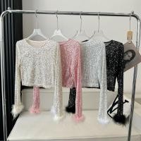 ราคา เสื้อปักเลื่อมงานประณีตสไตล์ชาเนลเสื้อทีเชิ้ตแบบสั้นสีดำแขนยาวขนนกมีดีไซน์นิยมในคนกลุ่มหนึ่งแบบใหม่ฤดูใบไม้ร่วงปี2023 (21219365481)