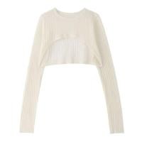 ราคา ผู้หญิงชุดบิกินีฤดูร้อน Cover Upสีทึบแขนยาวคอกลม Cutout Sheer ถักเสื้อครอปครึ่งตัว Beachwear (17675772149)