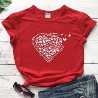 ราคา Flying Birds With Heart T shirt Fashion Women Graphic Art Top Tee Shirt Aesthetic Summer Short Sleeve Tumblr Hipster TshirtSize XS 4XL 6XL (14102875465)