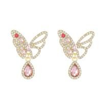 ราคา WHC Jewelry New Luxury Shiny Pink Crystal Tassel Full Diamond Butterfly Earrings for Women Exquisite Design (20444410983)