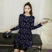 ราคา TW3211 เดรสอัดพลีททั้งตัวลายดอกไม้ ซับในลูกไม้ (539408931)