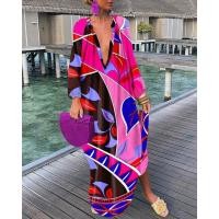 ราคา Elegant Womens Dresses 2023 Summer Casual Fashion Print V Neck Loose Retro Comfortable Maxi Dress Female Robe S XXXL (19673001160)
