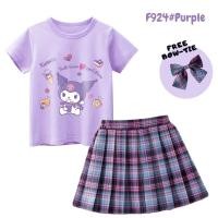 ราคา Graceful Girls Sets with Cartoon Melody and Kuromi 100 Cotton T shirt And JK Dress Plaid Skirt 2pcs with Free Bow Tie (19442193707)