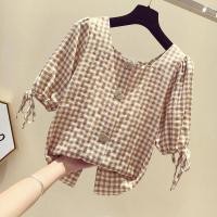 ราคา เสื้อเชิ้ตสตรีลายสก็อตทรงหลวมเสื้อเชิ้ตแขนสั้นคอวีสไตล์เกาหลีสำหรับฤดูร้อนสินค้าใหม่ปี2022 (12254619006)