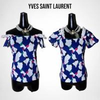 ราคา เสื้ิอยืดแขนสั้นผ้าคอตตอล แบรนด์ Yves Saint Laurent YSL Cotton Floral T Shirt (19929408330)