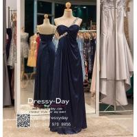 ราคา ชุดราตรีออกงาน ชุดราตรียาว ชุดราตรียาวไหล่เฉียง ชุดไปงานแต่งกลางคืน คนอ้วนใส่สวย PF063 DBL น้ำเงิน (8569990583)