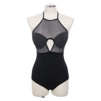 ราคา ชุดว่ายน้ำวันพีชมีฟองน้ำในตัว ชุดวันพีชใส่เล่นน้ำลายตาข่ายแขนกุด วันพีชสาวๆเซ็กซี่เอวสูงสีดำมีฟองน้ำ (16065162461)