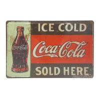 ราคา ป้ายสังกะสีวินเทจ Ice Cold Coca Cola Sold Here ปั๊มนูน ขนาด 20x30 ซม (206377077)