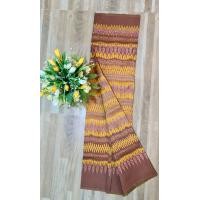 ราคา ผ้าไหมแท้ 100 ไหมมัดหมี่ สีน้ำตาลทอง เงาวับ อัดกาว พร้อมส่ง (12391914206)