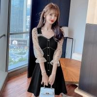 ราคา ชุดเดรส Hepburn สไตล์ฝรั่งเศสสีดำชุดเดรสเย็บตาข่ายใหม่ปี2021 (10440605873)